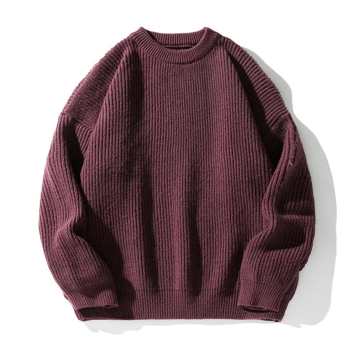 Ribstrikket sweater med rund hals, lange ærmer og ribkanter