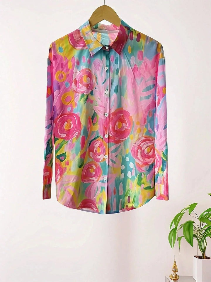 Women Colorful Floral Button Front Blouse