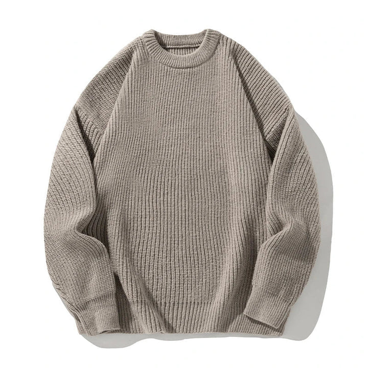 Ribstrikket sweater med rund hals, lange ærmer og ribkanter