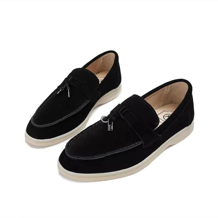 Dame loafers med rund tå, vristrem og flad lys sål
