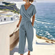Women's Casual Short Sleeve V Neck Jumpsuit