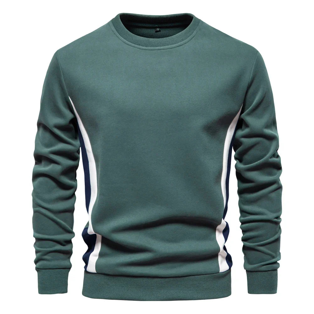 Herre sweatshirt med rund hals, lange ærmer og kontrastpaneler langs siderne