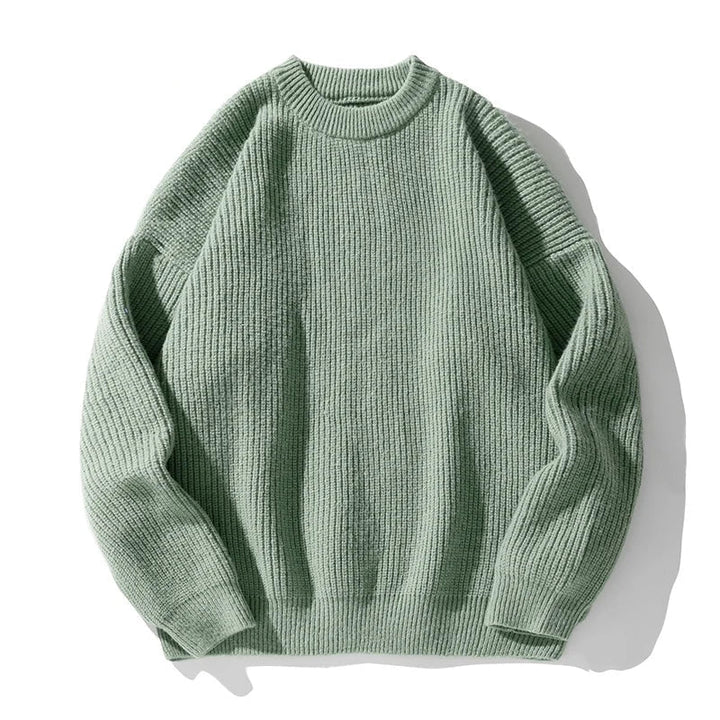 Ribstrikket sweater med rund hals, lange ærmer og ribkanter