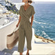 Women's Casual Short Sleeve V Neck Jumpsuit