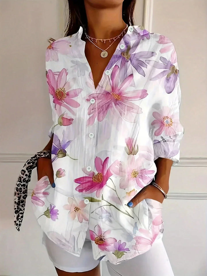 Women Colorful Floral Button Front Blouse