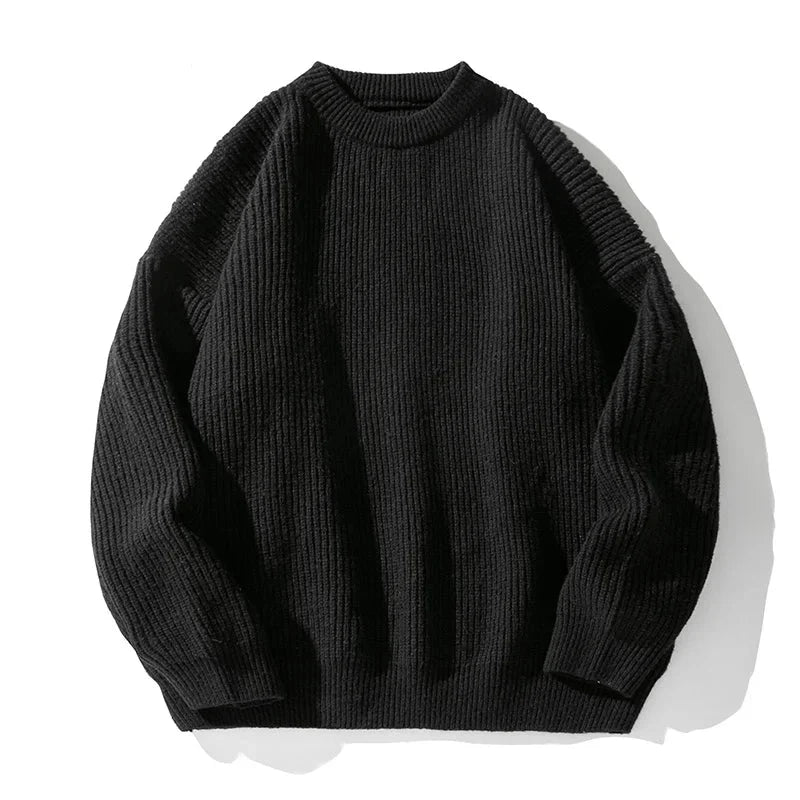 Ribstrikket sweater med rund hals, lange ærmer og ribkanter