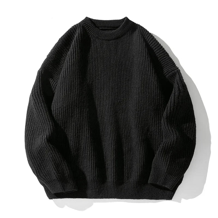 Ribstrikket sweater med rund hals, lange ærmer og ribkanter
