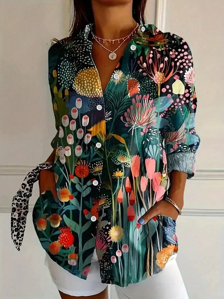 Women Colorful Floral Button Front Blouse