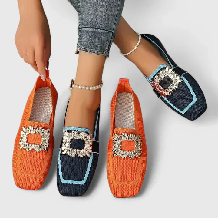 Women Spring Square-Toe Slip-On Embellished Flats