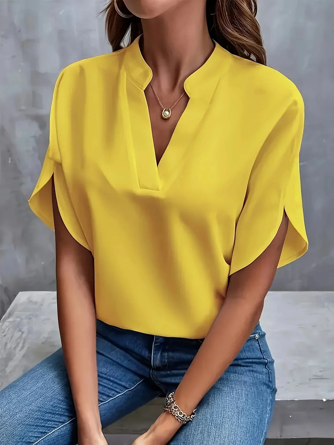 Women Elegant Split Sleeve V Neck Blouse