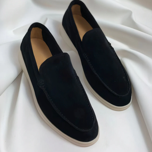 Herre loafers med mokkasinsøm, rund tå og flad lys sål