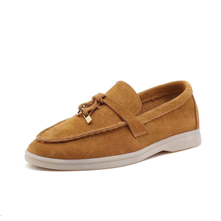 Dame loafers med rund tå, vristrem og flad lys sål