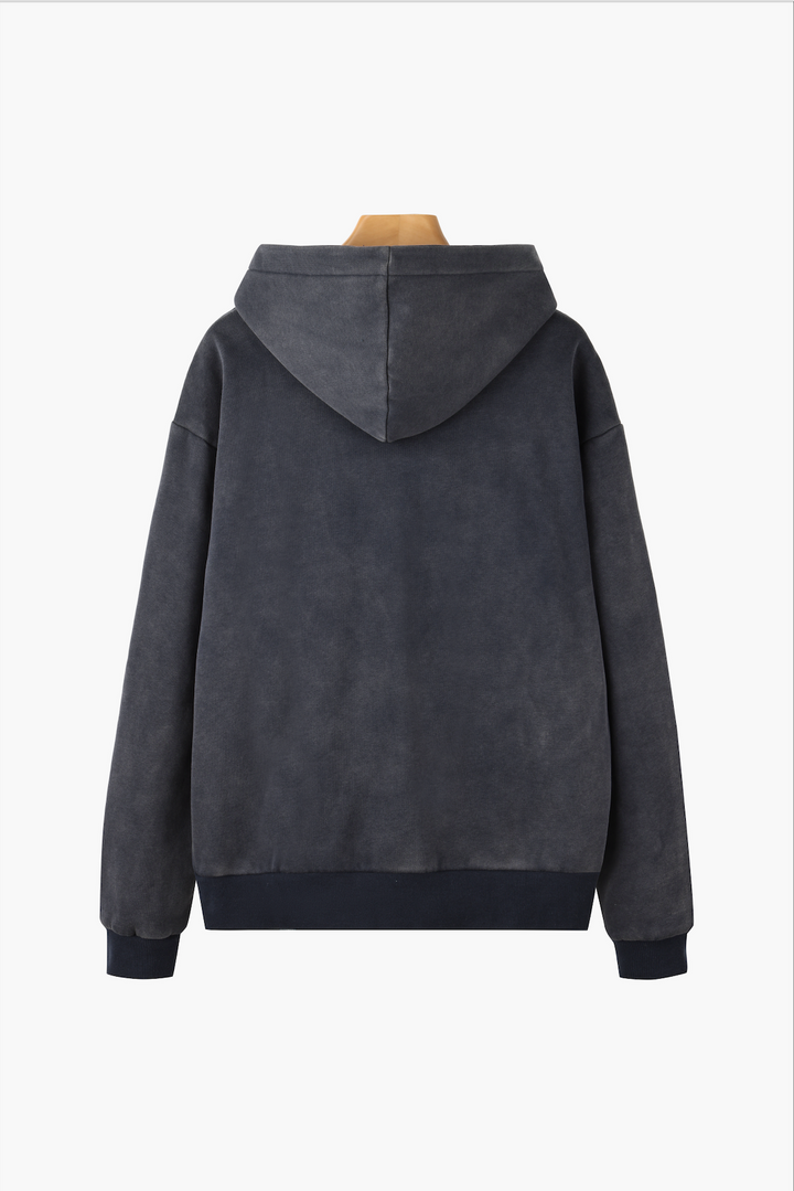 Mørkegrå herrehoodie med hætte, Monaco-tryk og kængurulomme