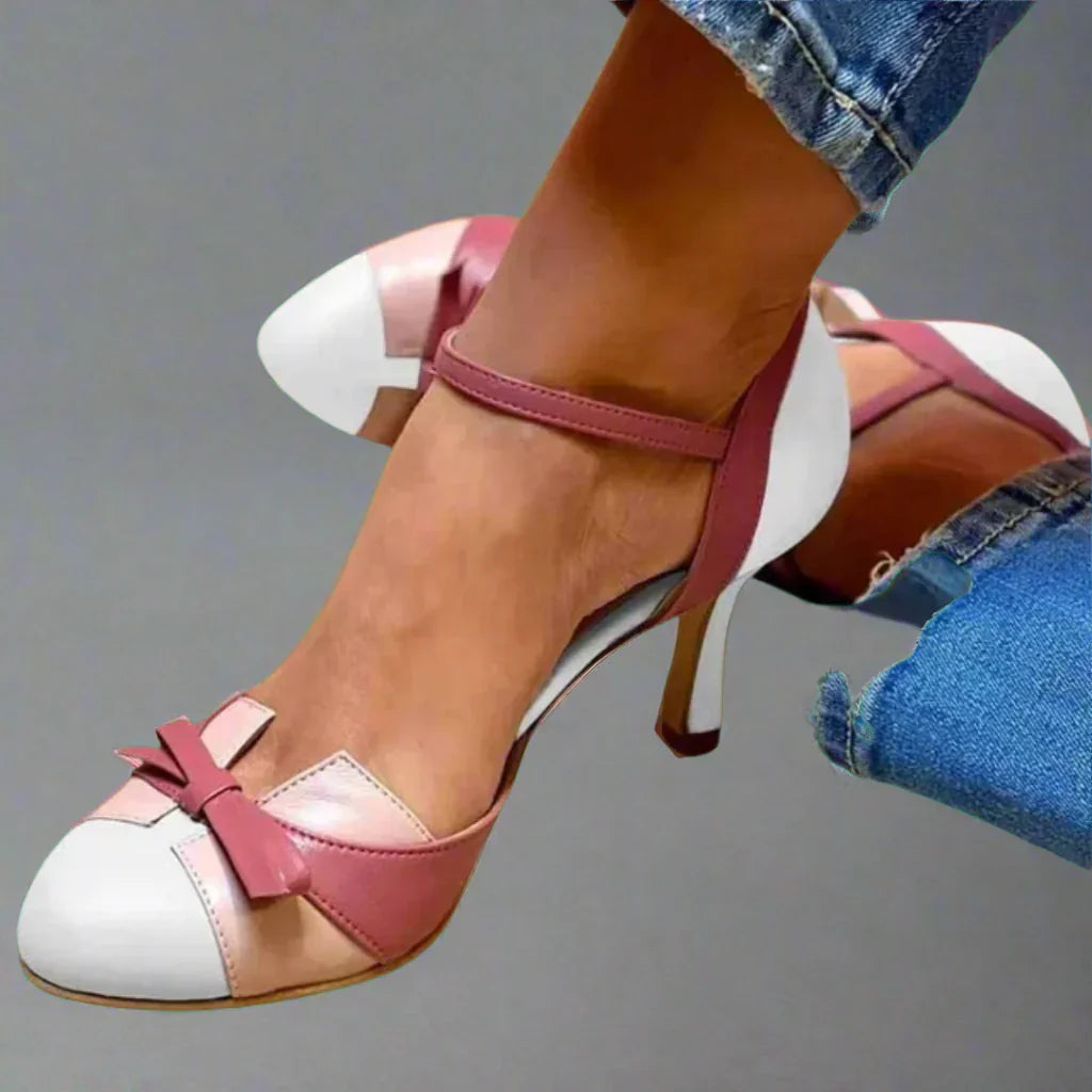 Women Classic Bow Strap Mid Heel Pumps
