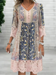 Women's Boho Printed V Neck Midi Dress