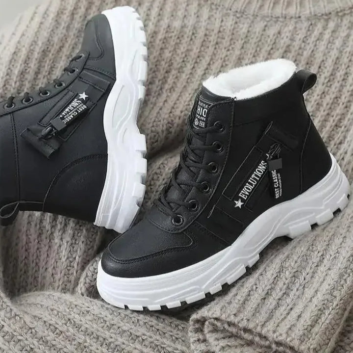 Damen Winterstiefel, kurz, mit Schnürung und flauschig gefüttertem Rand