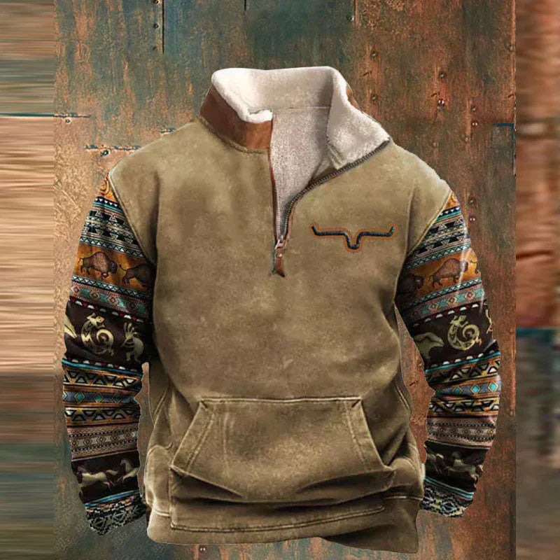 Herre sweatshirt med kvart lynlås og kængurulomme