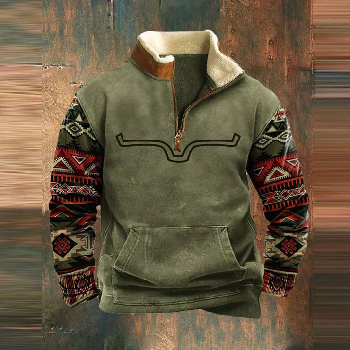 Herre sweatshirt med kvart lynlås og kængurulomme