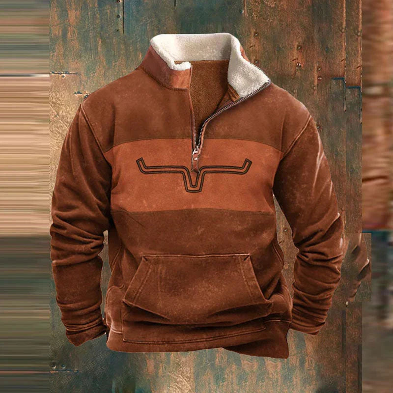 Herre sweatshirt med kvart lynlås og kængurulomme