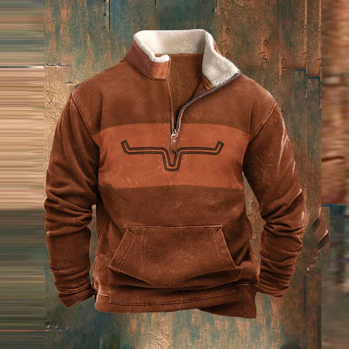 Herre sweatshirt med kvart lynlås og kængurulomme