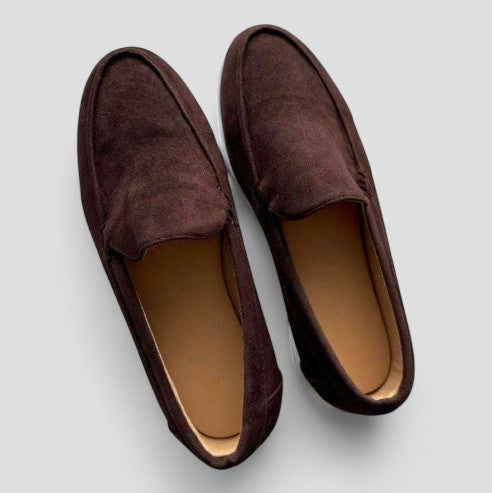 Herre loafers med mokkasinsøm, rund tå og flad lys sål