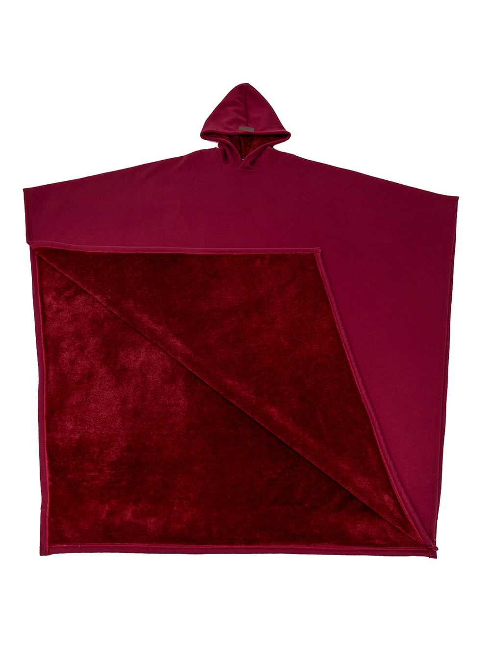 Rummelig hætteponcho med stor foret frontlomme