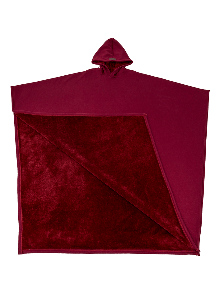 Rummelig hætteponcho med stor foret frontlomme
