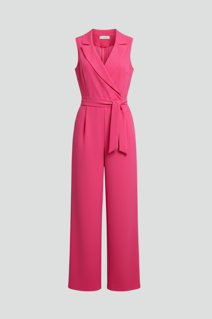 Women's Sleeveless V-Neck Tie Waist Jumpsuit