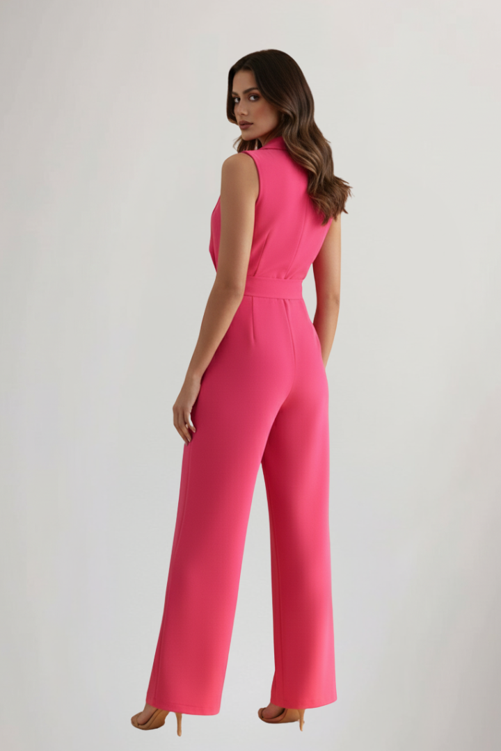 Women's Sleeveless V-Neck Tie Waist Jumpsuit