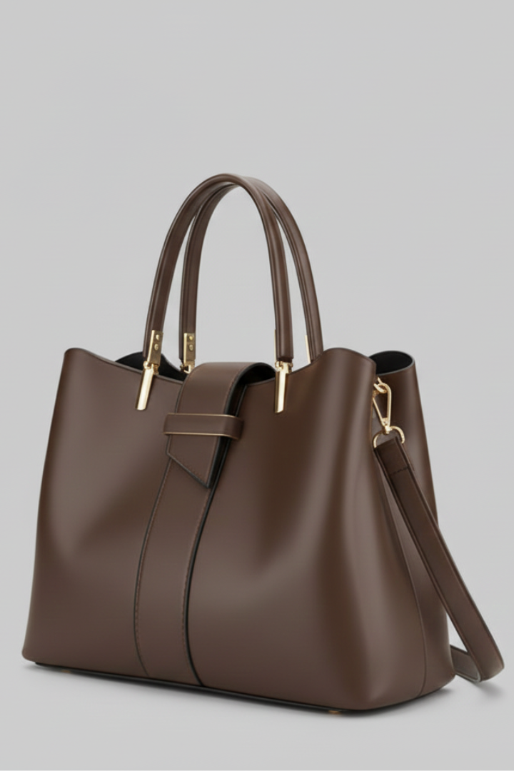 Women's Structured Shoulder Bag with Handles and Strap