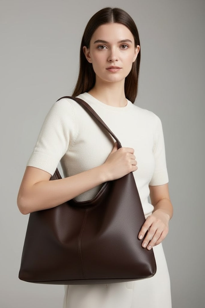 Rummelig dame shopper med lange skulderstropper og glat design