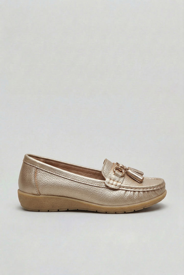 Dame loafers med kvast, moccasin-snit og lav kontrastfarvet sål