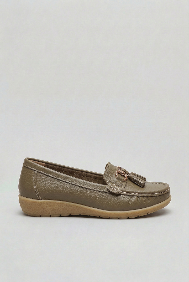 Dame loafers med kvast, moccasin-snit og lav kontrastfarvet sål