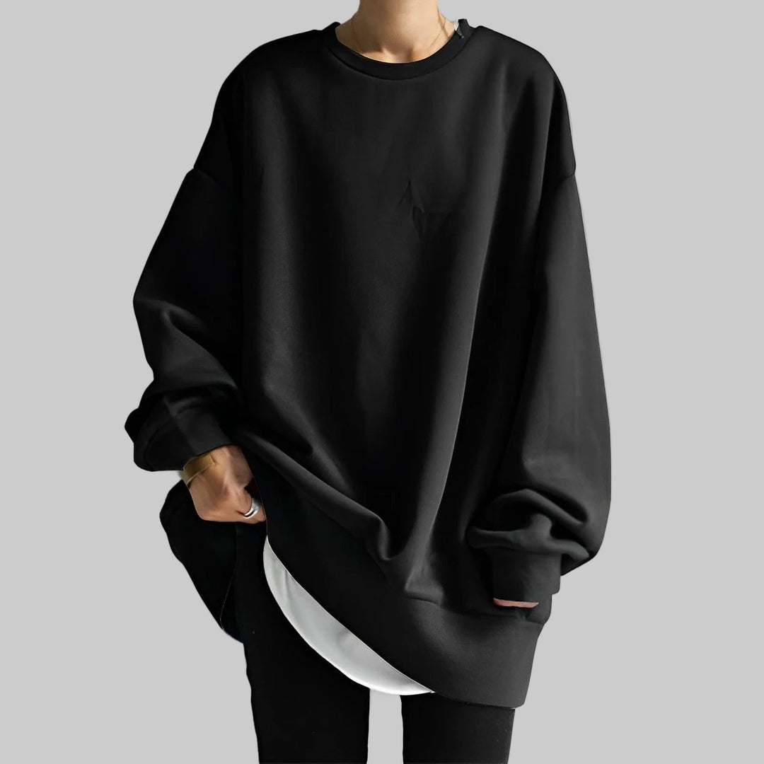 Dame sweatshirt med rund hals, lange ærmer og oversized pasform