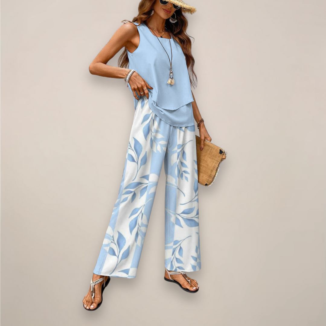 Women Spring Printed Wide-Leg Set