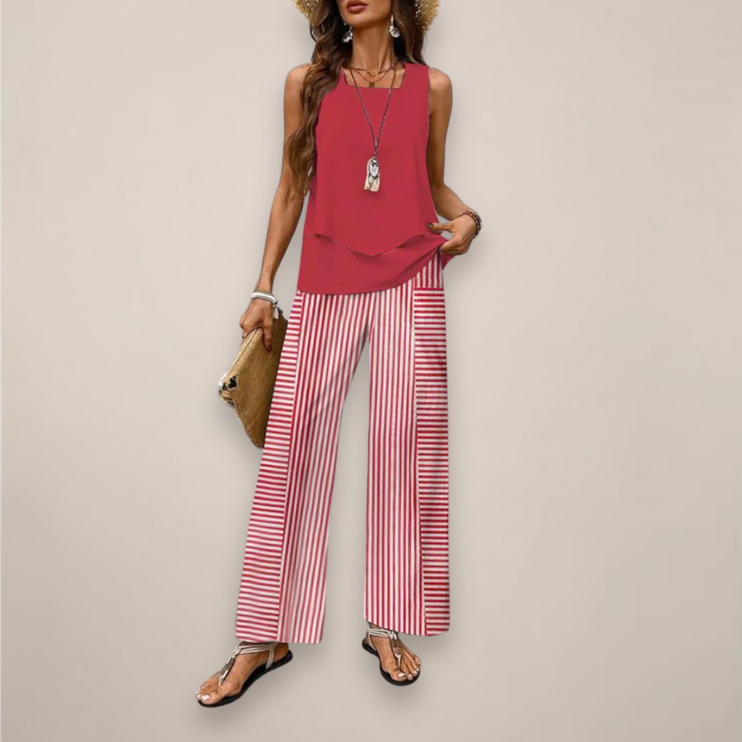 Women Spring Printed Wide-Leg Set