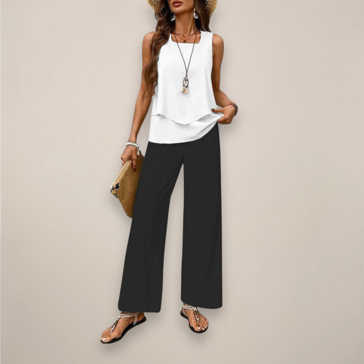 Women Spring Printed Wide-Leg Set