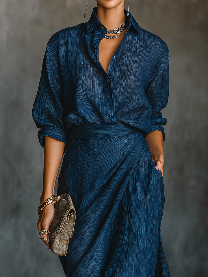 Women Elegant Shirt And Long Skirt Set