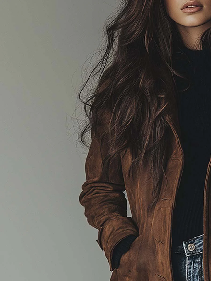 Dame trenchcoat med revers, knapper, sidelommer og lang pasform