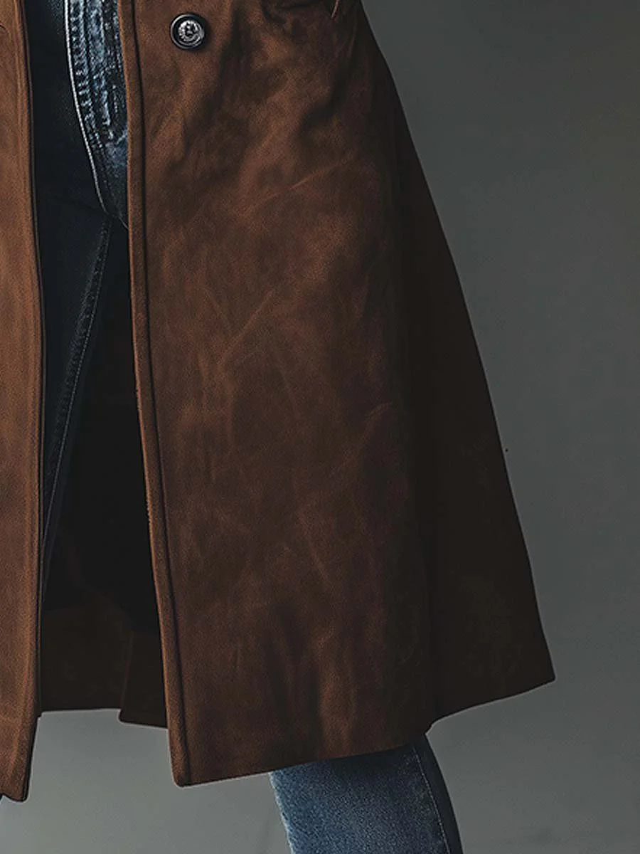 Dame trenchcoat med revers, knapper, sidelommer og lang pasform