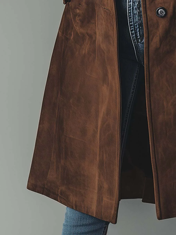 Dame trenchcoat med revers, knapper, sidelommer og lang pasform