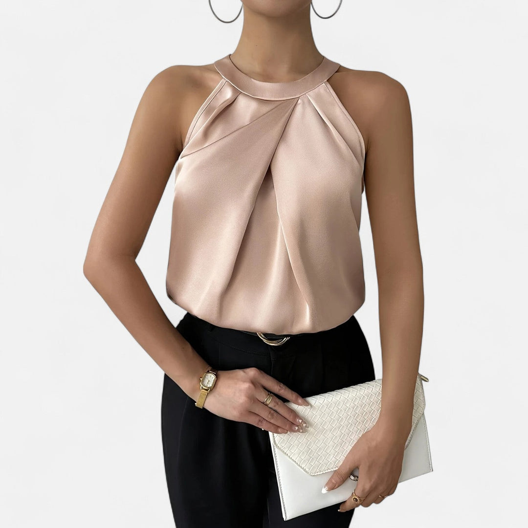 Women's Elegant Pleated Draped Satin Tank