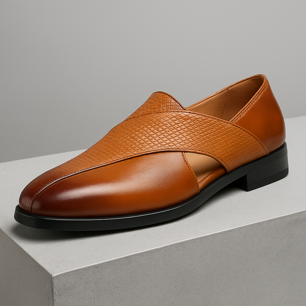 Herre loafers med tekstureret vristdetalje og flad sål