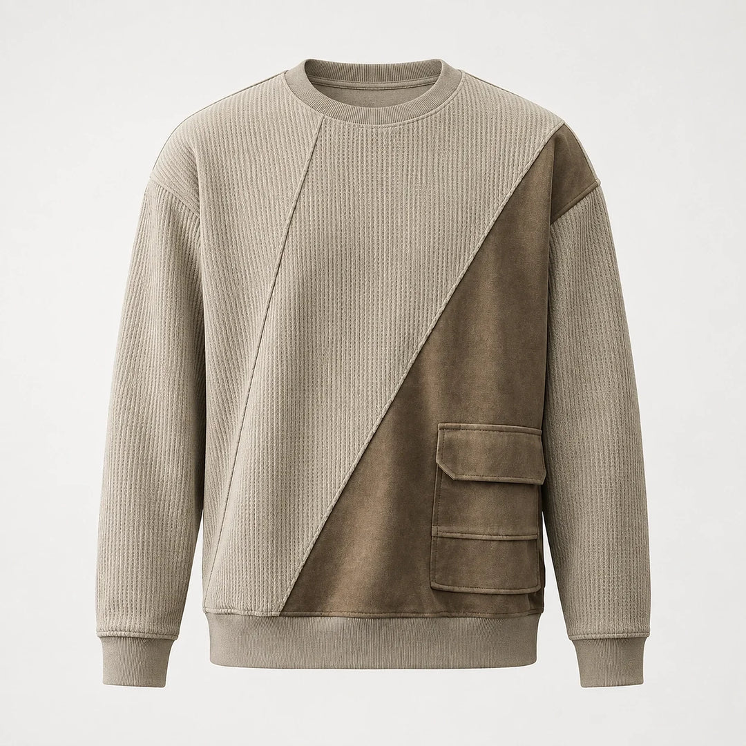 Langærmet sweatshirt med geometriske felter, rund hals og påsyede lommer