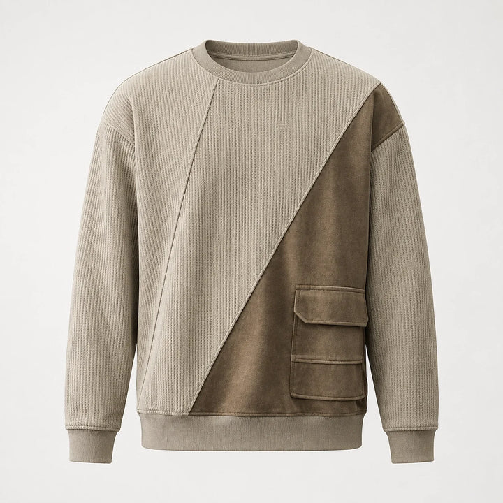 Langærmet sweatshirt med geometriske felter, rund hals og påsyede lommer