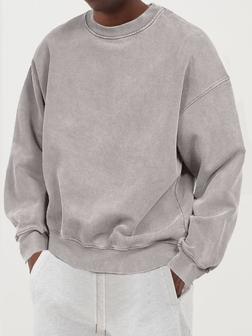 Herre sweatshirt med rund hals, lange ærmer og ribkanter