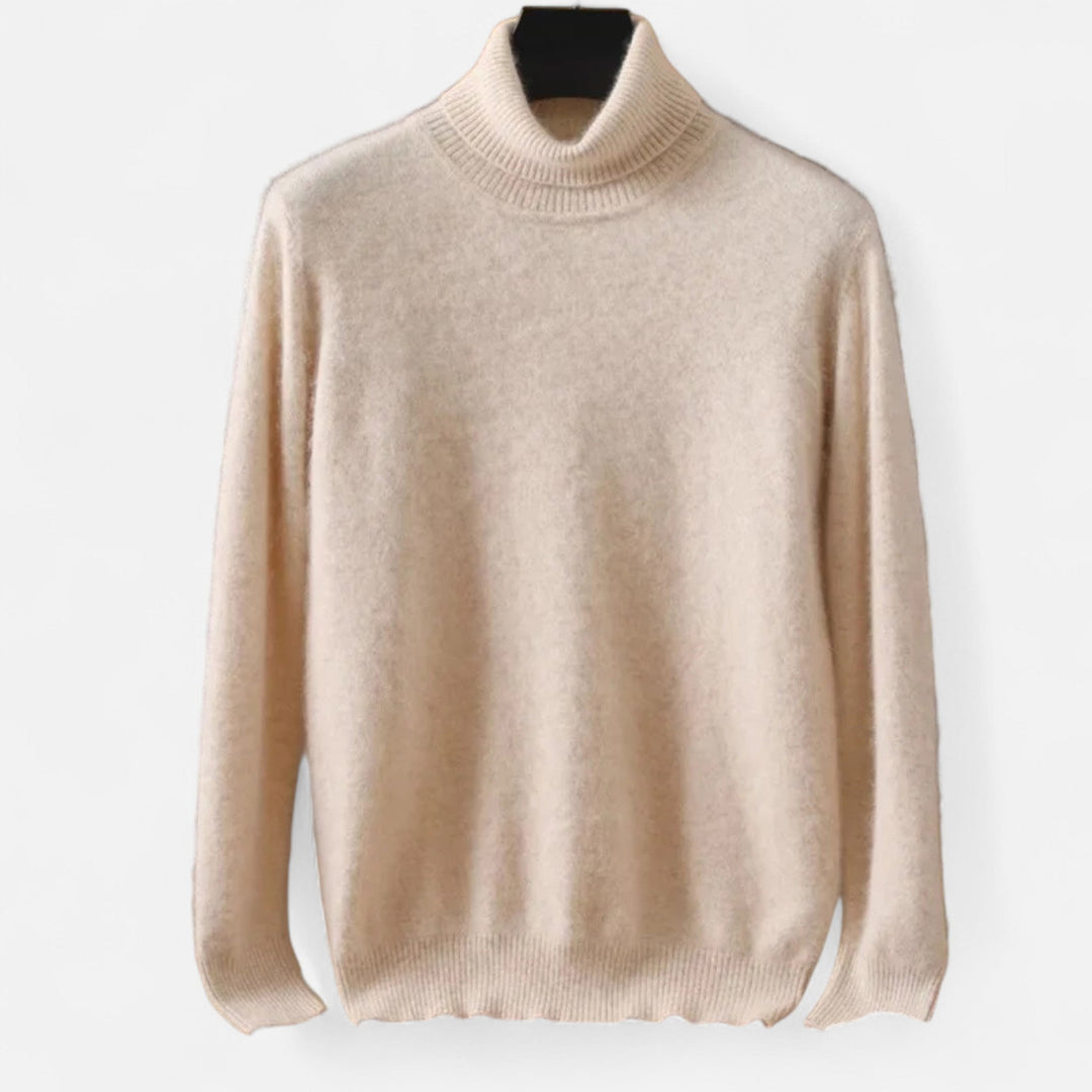 Herre-striktrøje med rullekrave, lange ærmer og ribkanter