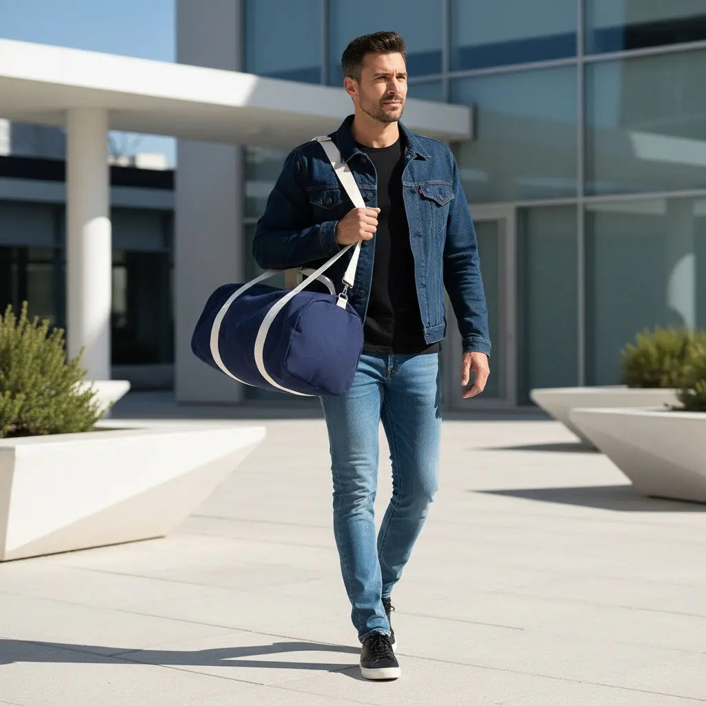 Men's Canvas Barrel Bag – Vintage Holdall Weekender Travel Bag – view 2