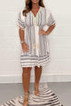 Boho Mini Dress V-Neck Tassel Print Short Sleeve Summer