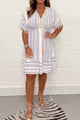 Boho Mini Dress V-Neck Tassel Print Short Sleeve Summer